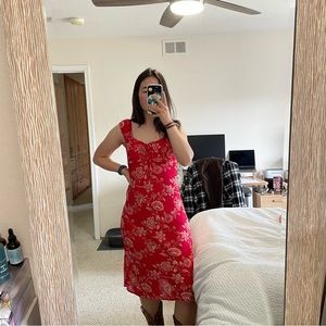 Gorgeous Red Floral Vintage Jonathan Martin Dress (S)